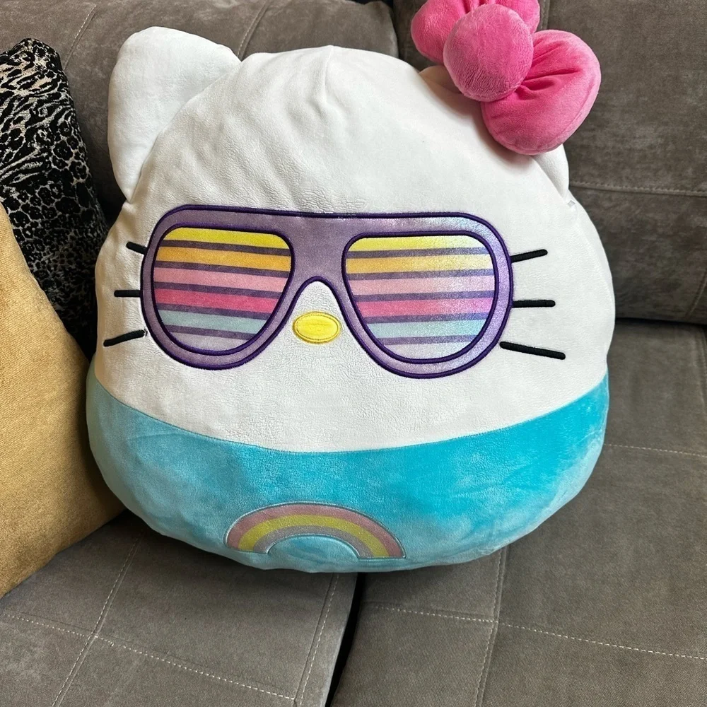 Hello Kitty Plush with Pink Bow and Rainbow Sunglasses